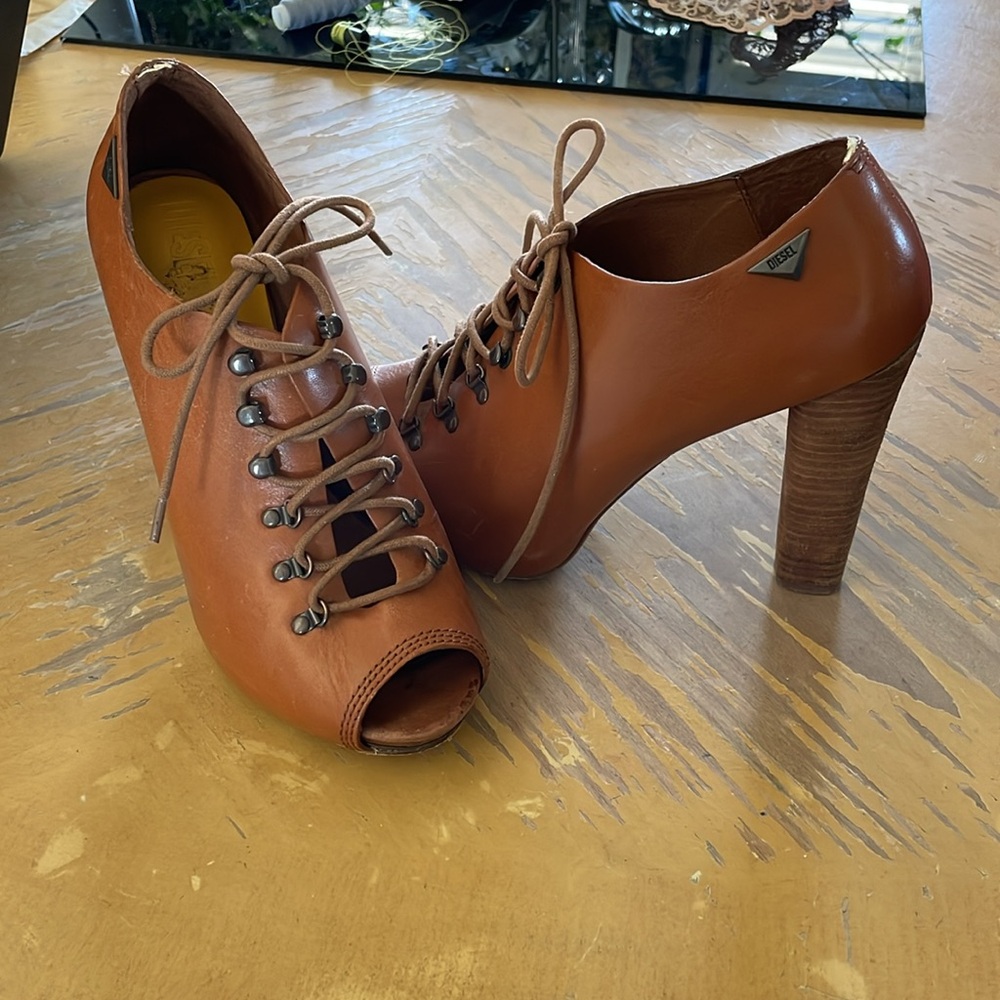 Diesel leather lace up Peep Toe Heeled Booties